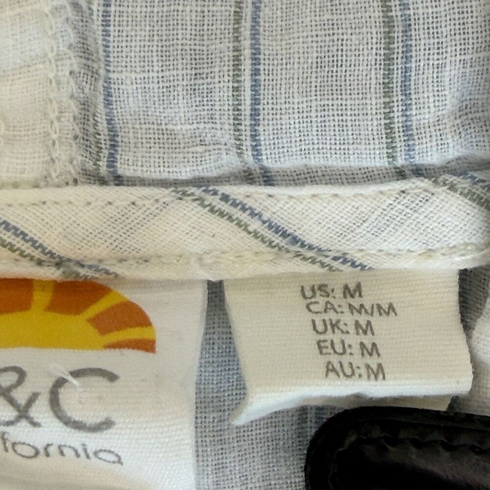 C&C California Womens Medium 100% Linen Striped Hoodie Pullover Shirt White Blue - Picture 12 of 15